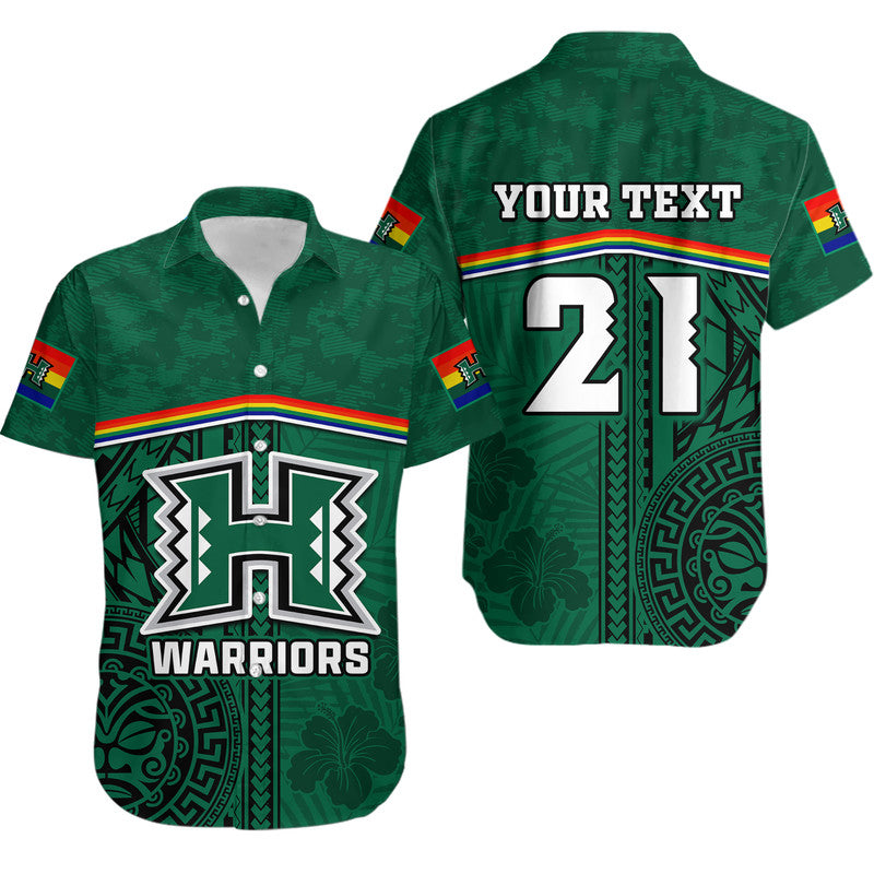 (Custom Personalised) Hawaii Warriors Football Hawaiian Shirt Polynesian Palm and Hibiscus LT9 Green - Polynesian Pride