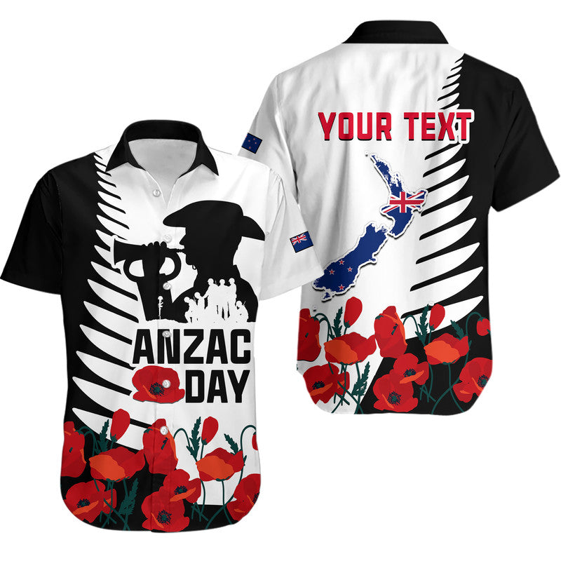 (Custom Personalised) New Zealand ANZAC Day Hawaiian Shirt Military Silver Ferns and Red Poppy LT9 Black - Polynesian Pride