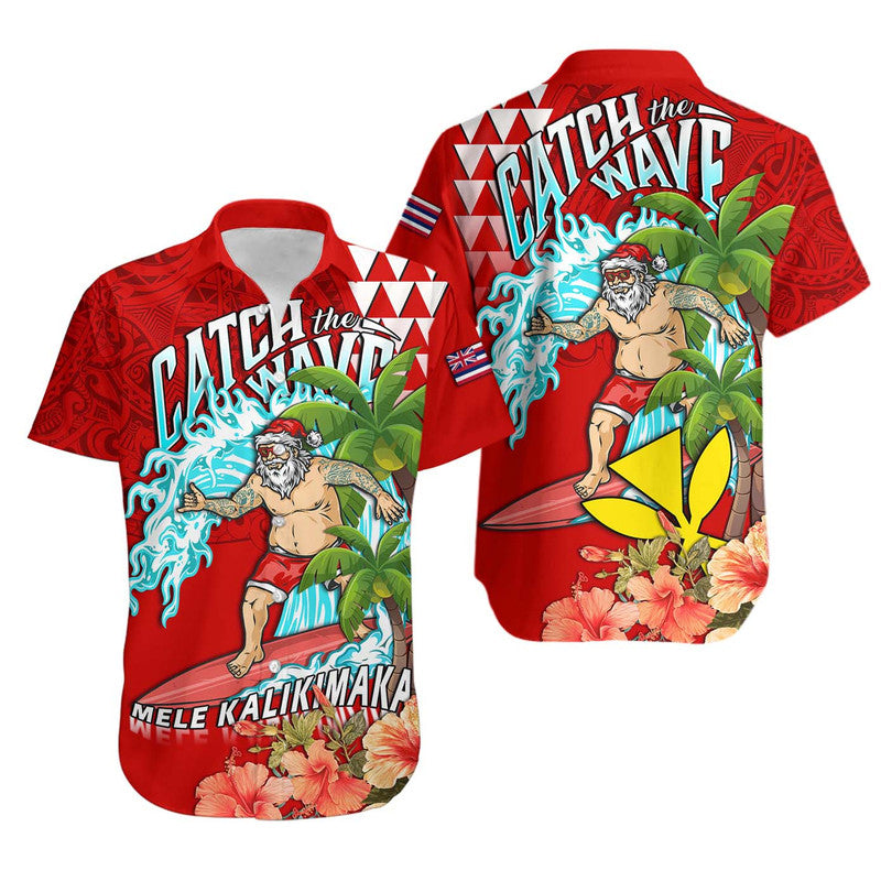 Hawaii Mele Kalikimaka Hawaiian Shirt Santa Claus Surfing Xmas Time LT9 Unisex Red - Polynesian Pride