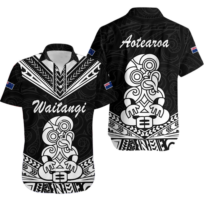 Waitangi Maori Tiki Hawaiian Shirt LT9 Black - Polynesian Pride