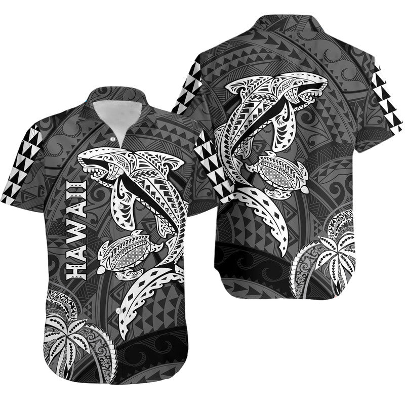 Hawaii Hawaiian Shirt Shark and Turtle Mix Kakau LT9 Black - Polynesian Pride