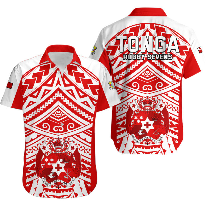 Tonga Rugby Sevens Hawaiian Shirt Coat of Arms Tribal Polynesian Pattern LT9 Red - Polynesian Pride