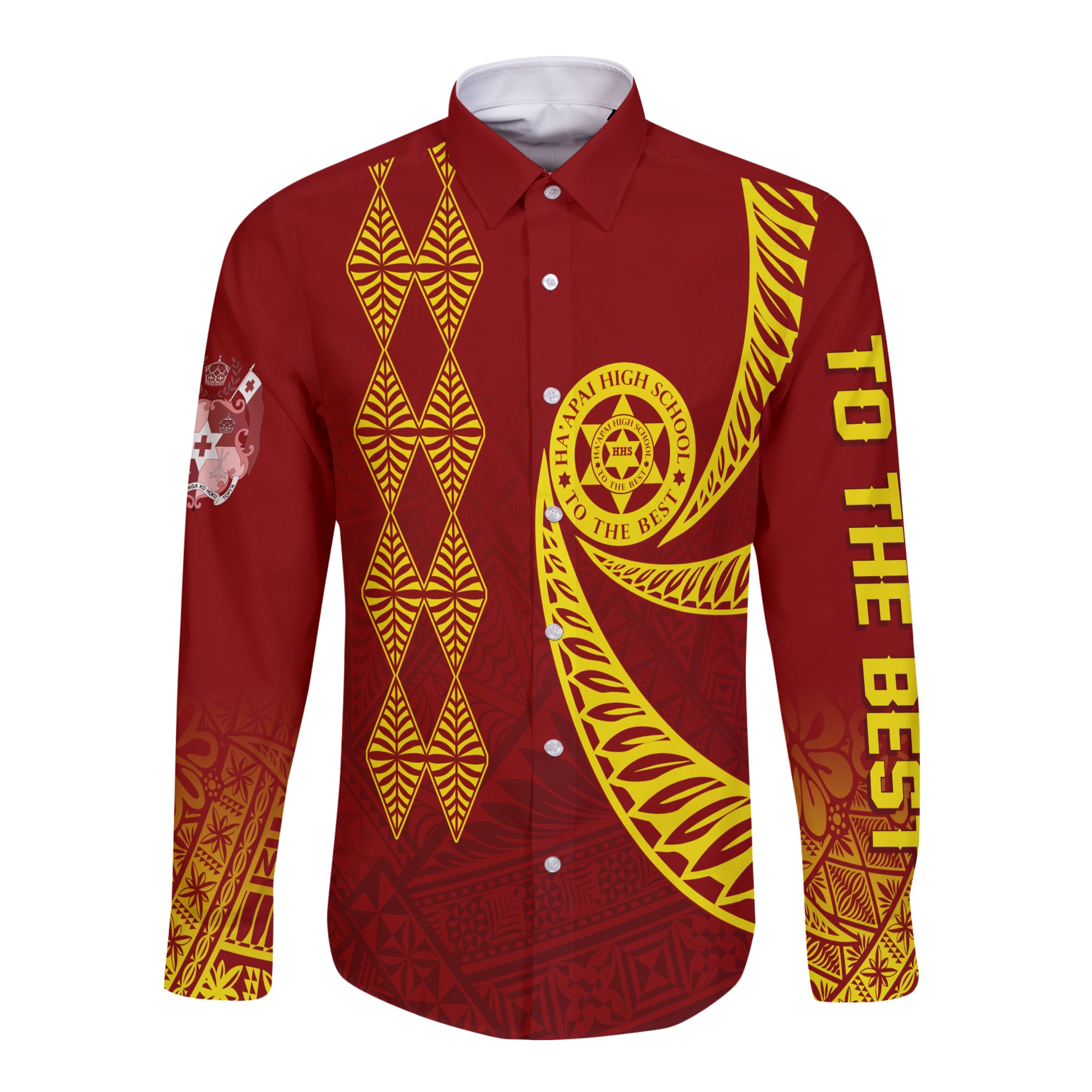 (Custom Personalize) Tonga Ha'apai High School Hawaii Long Sleeve Button Shirt HHS To The Best LT7 Unisex Red - Polynesian Pride