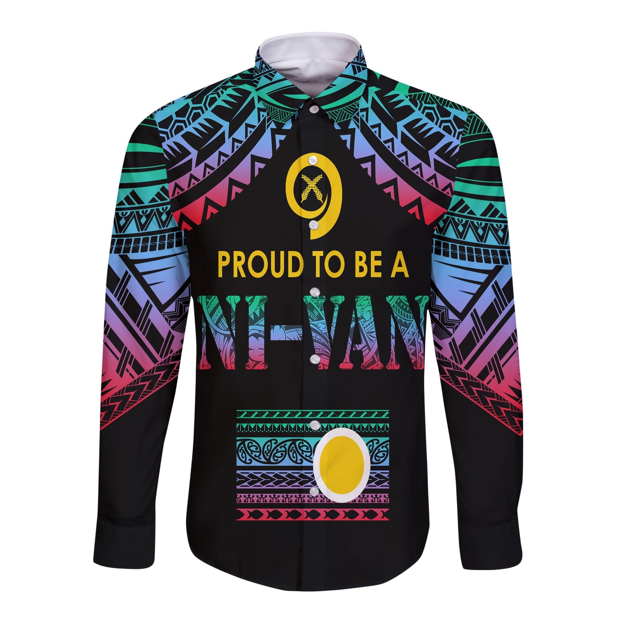 Vanuatu Proud To Be A Ni-Van - Polynesian Pattern Long Sleeves Button Shirt - Shefa Province LT7 Unisex Black - Polynesian Pride