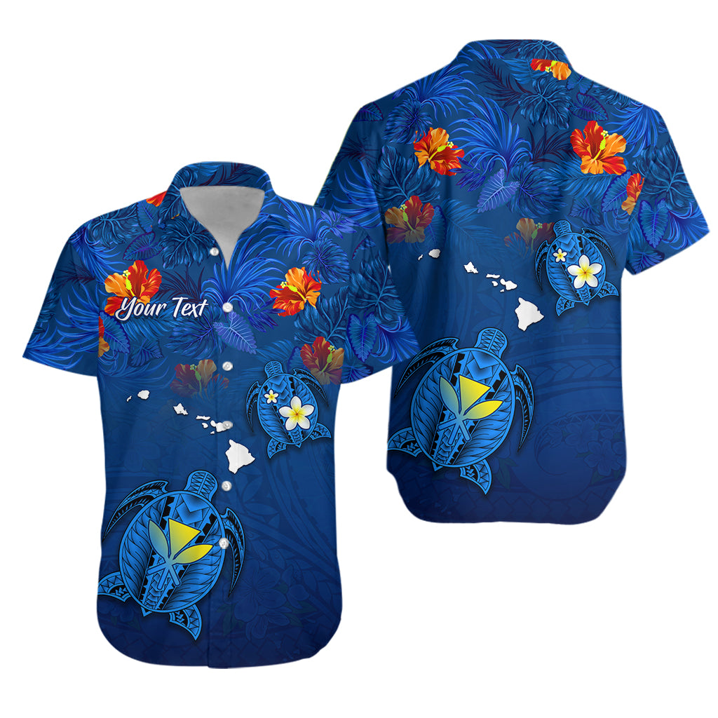 (Custom Personalised) Hawaiian Islands Hawaiian Shirt - Hawaii Tropical Flowers and Turtles Blue LT13 Unisex Blue - Polynesian Pride