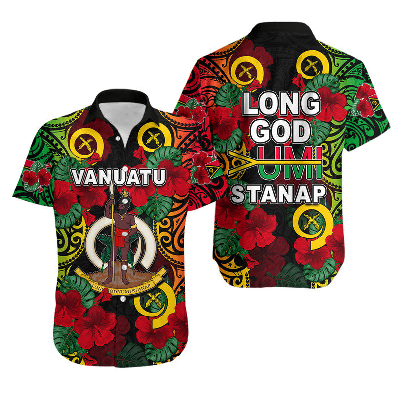 Vanuatu And Hibiscus Hawaiian Shirt LT6 Unisex Black - Polynesian Pride