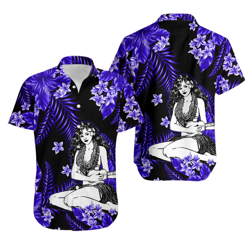 Hawaii Summer Colorful Hula Girl Hawaiian Shirt Dark Blue LT6 Unisex Blue - Polynesian Pride