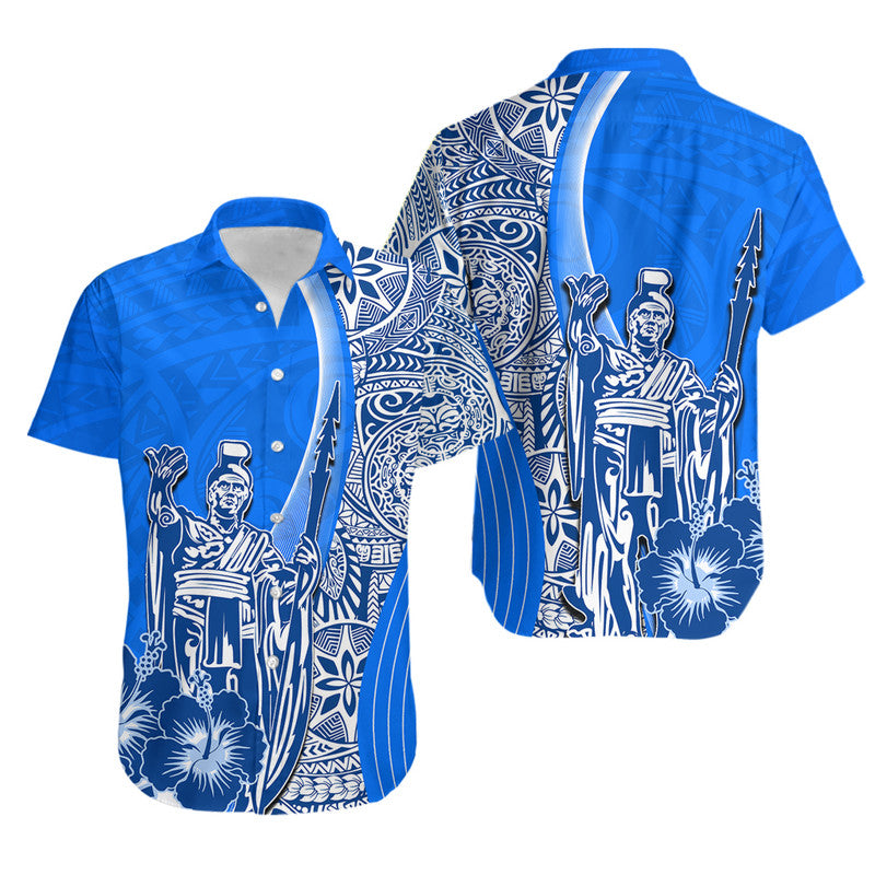 Hawaiian King Kamehameha Hawaiian Shirt Vibe Blue Style LT6 Blue - Polynesian Pride