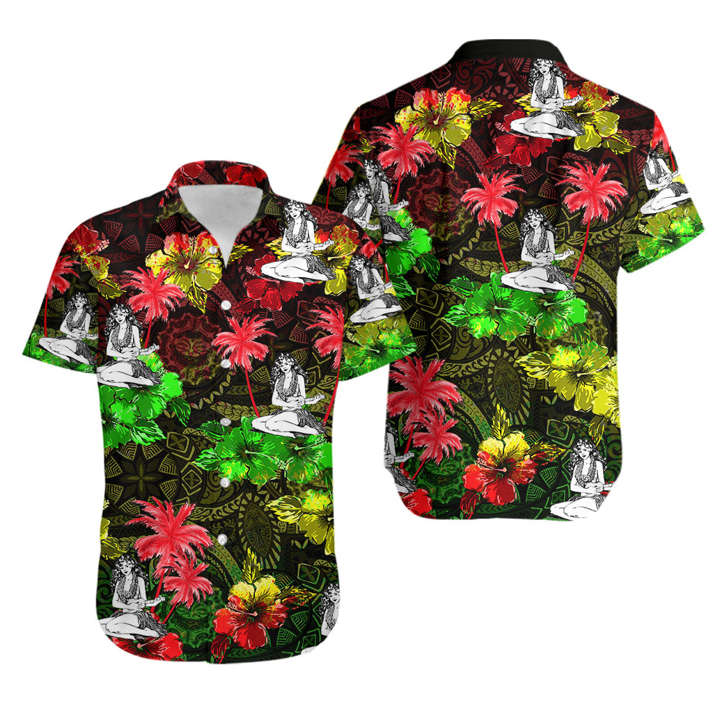 Hawaiian Shirt - Hawaii Summer Hula Girl No.1 LT6 Unisex Black - Polynesian Pride