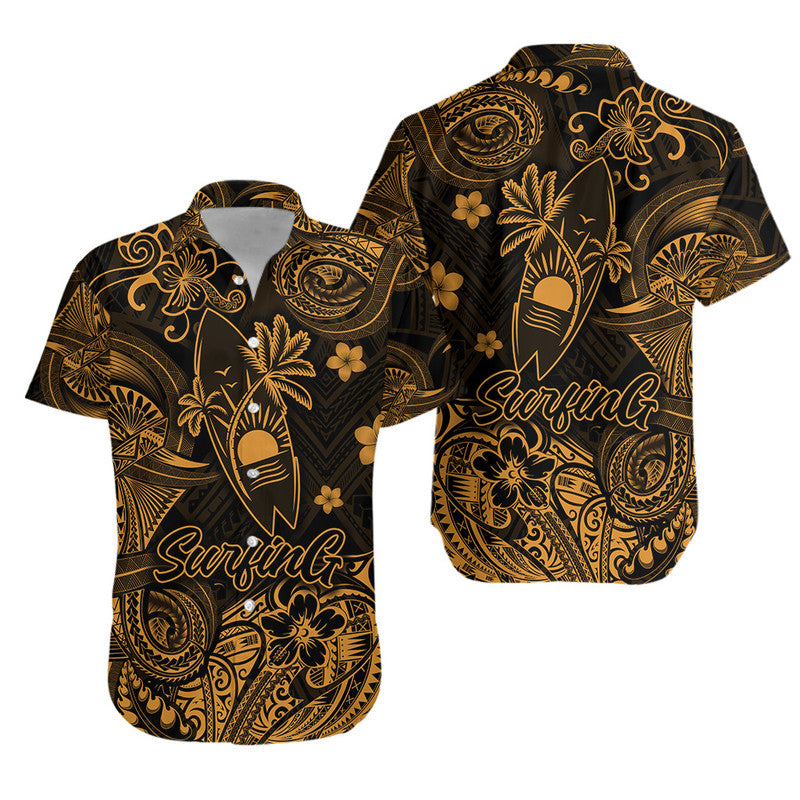 Hawaii Surfing Polynesian Matching Dress and Hawaiian Shirt Matching Couples Outfit Unique Style Gold LT8 - Polynesian Pride