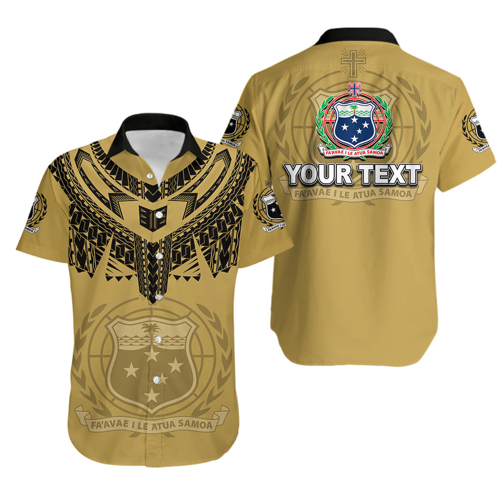 (Custom Personalised) Samoa Tribal Tattoo Coat Of Arms Hawaiian Shirt No.2 LT6 Unisex Gold - Polynesian Pride