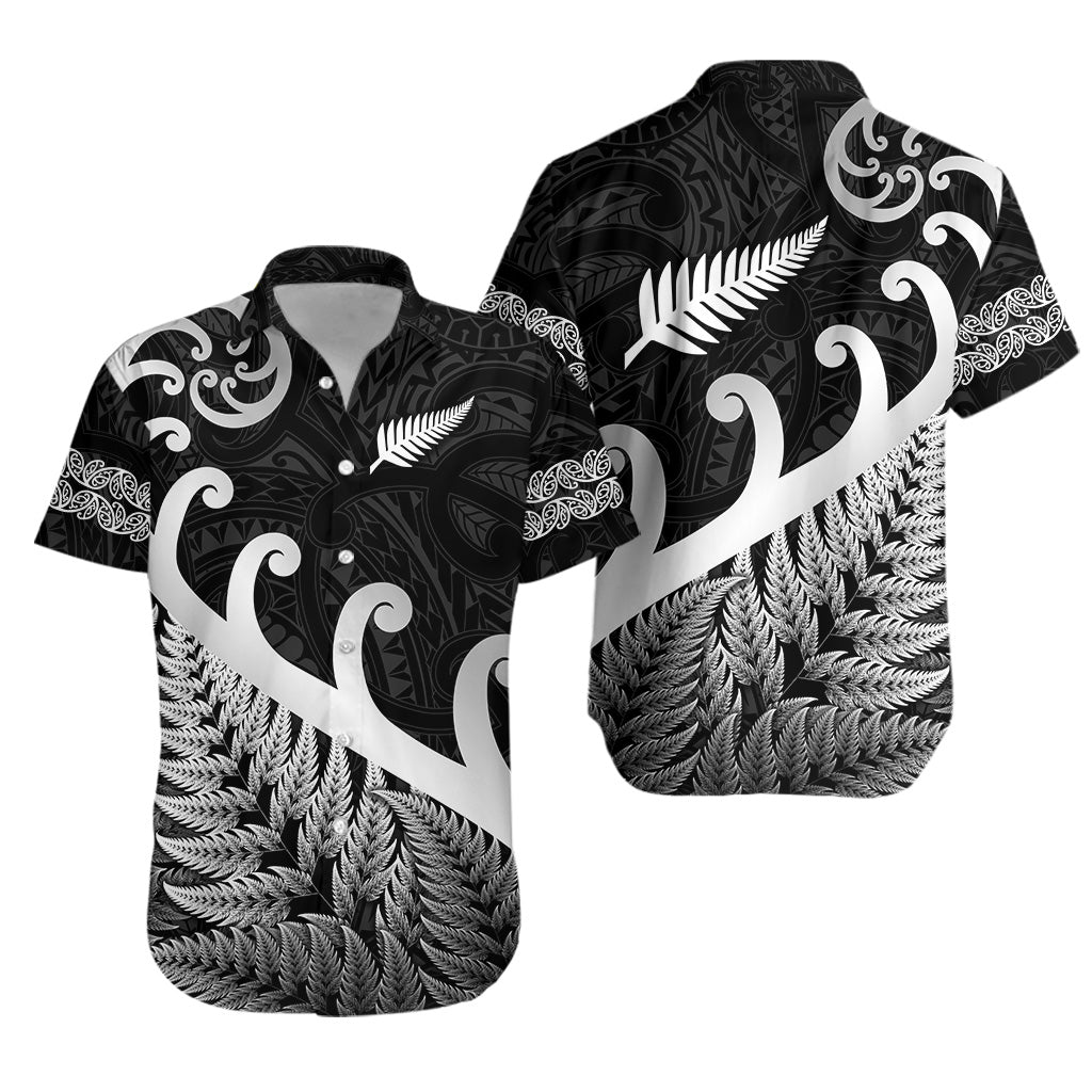 New Zealand Rugby Maori Hawaiian Shirt Silver Fern Koru Vibes - Black LT8 - Polynesian Pride