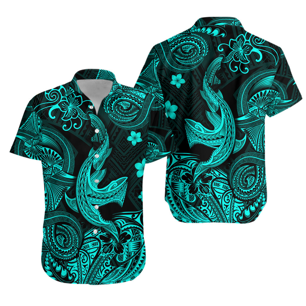 Hawaii Angry Shark Polynesian Hawaiian Shirt Unique Style - Turquoise LT8 - Polynesian Pride