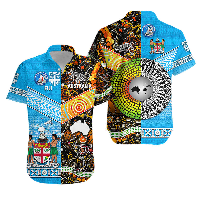 Australia Aboriginal And Fiji Tapa Hawaiian Shirt Together - Central Coast Fijians LT8 Blue - Polynesian Pride