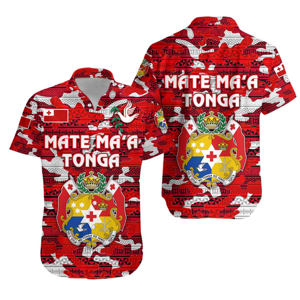 Kolisi Tonga Hawaiian Shirt Mate Ma'a Tonga Camouflage Vibes Coat Of Arms Unisex Red - Polynesian Pride