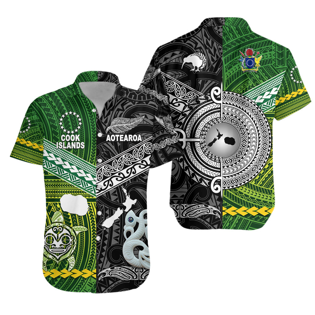 New Zealand Maori Aotearoa Hawaiian Shirt Cook Islands Together - Black LT8 Unisex Green - Polynesian Pride