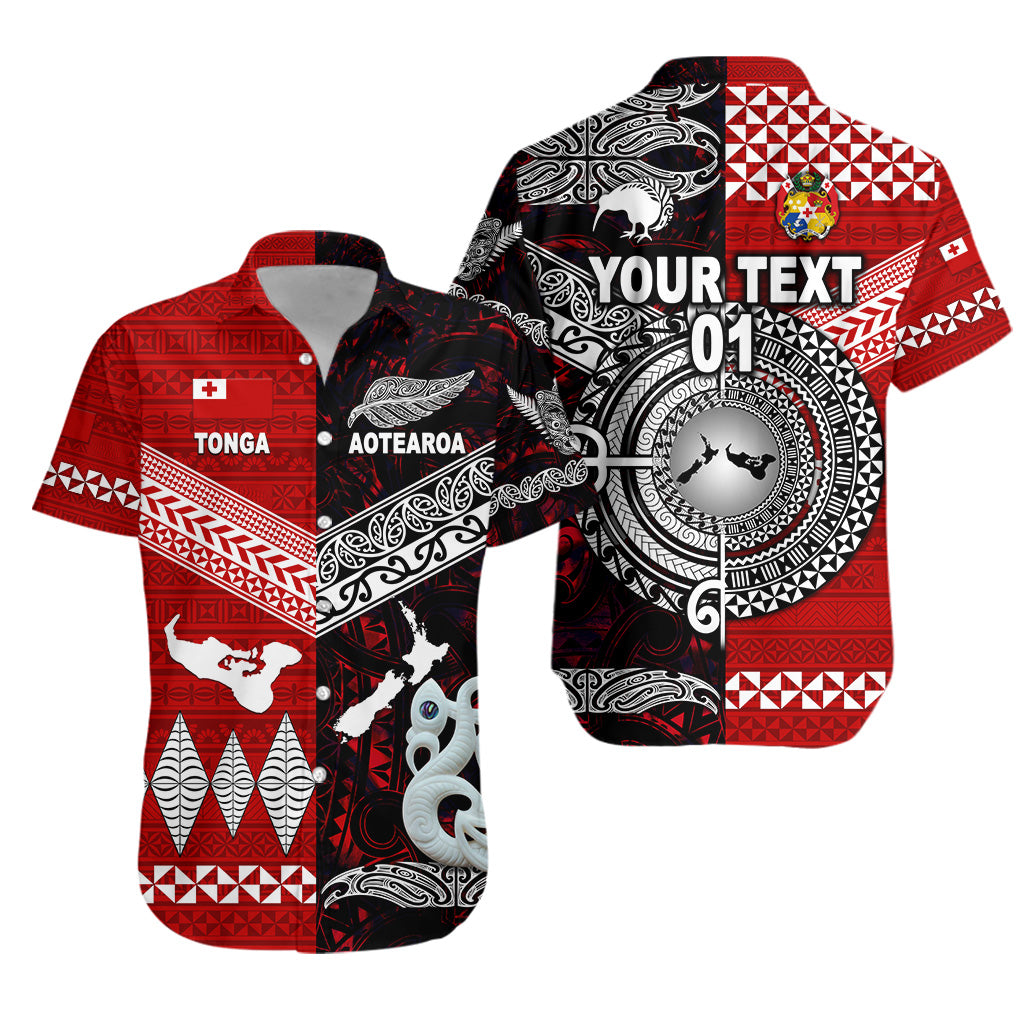 (Custom Personalised) New Zealand Maori Aotearoa Tonga Polynesian Together Hawaiian Shirt - Red, Custom Text And Number LT8 Unisex Red - Polynesian Pride