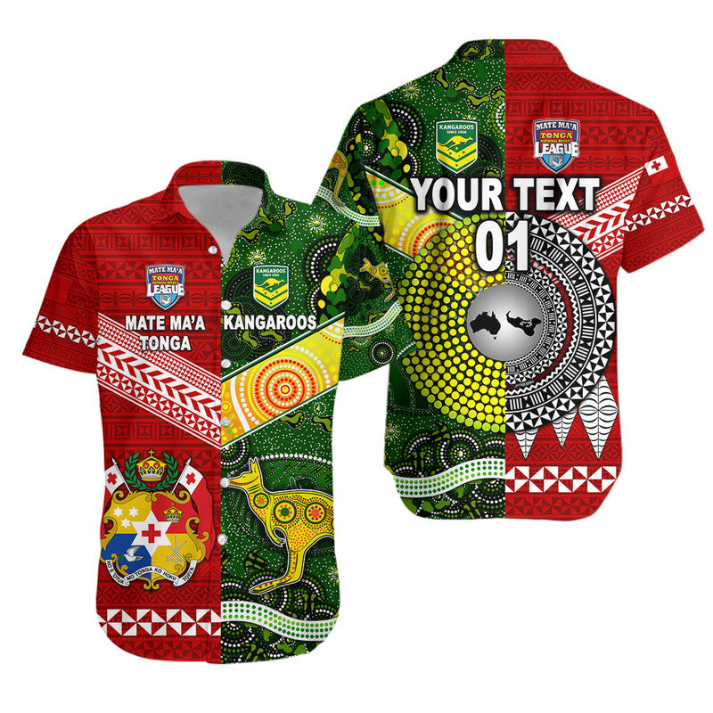 (Custom Personalised) Mate Ma'a Tonga Ngatu And Australia Kangaroos Aboriginal Hawaiian Shirt Rugby Together LT8 - Polynesian Pride