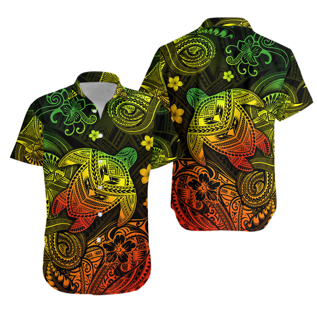 Hawaii Turtle Polynesian Hawaiian Shirt Plumeria Flower Unique Style - Reggae LT8 - Polynesian Pride