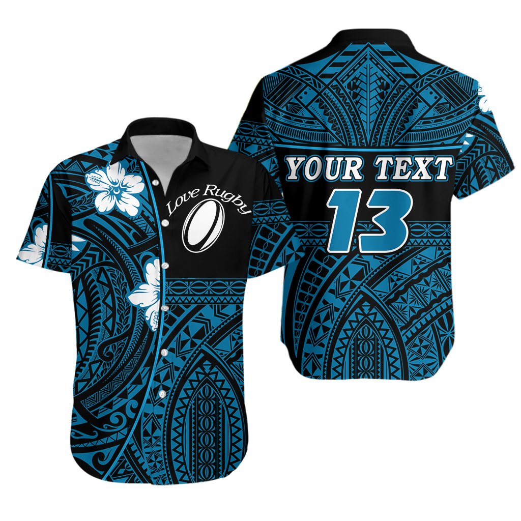 (Custom Personalised) Polynesian Rugby Hawaiian Shirt Love Blue - Custom Text and Number Unisex Blue - Polynesian Pride