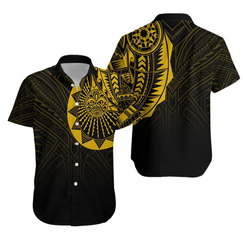 Polynesian Full Sleeve Tattoo Hawaiian Shirt Gold Vibes LT7 Unisex Black - Polynesian Pride