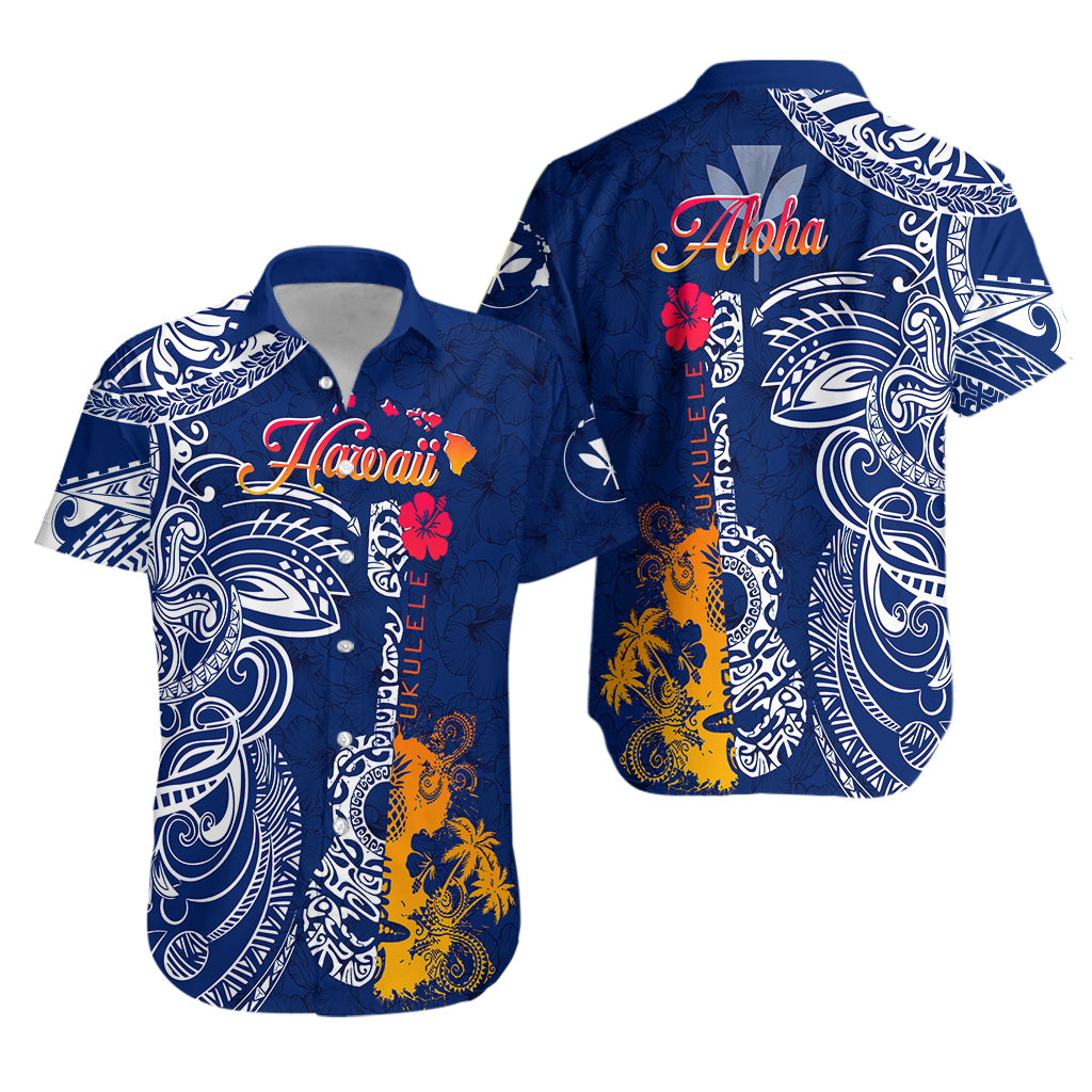 Hawaii Ukulele Unique Style Hawaiian Shirt Hibiscus Pattern LT7 Unisex Blue - Polynesian Pride