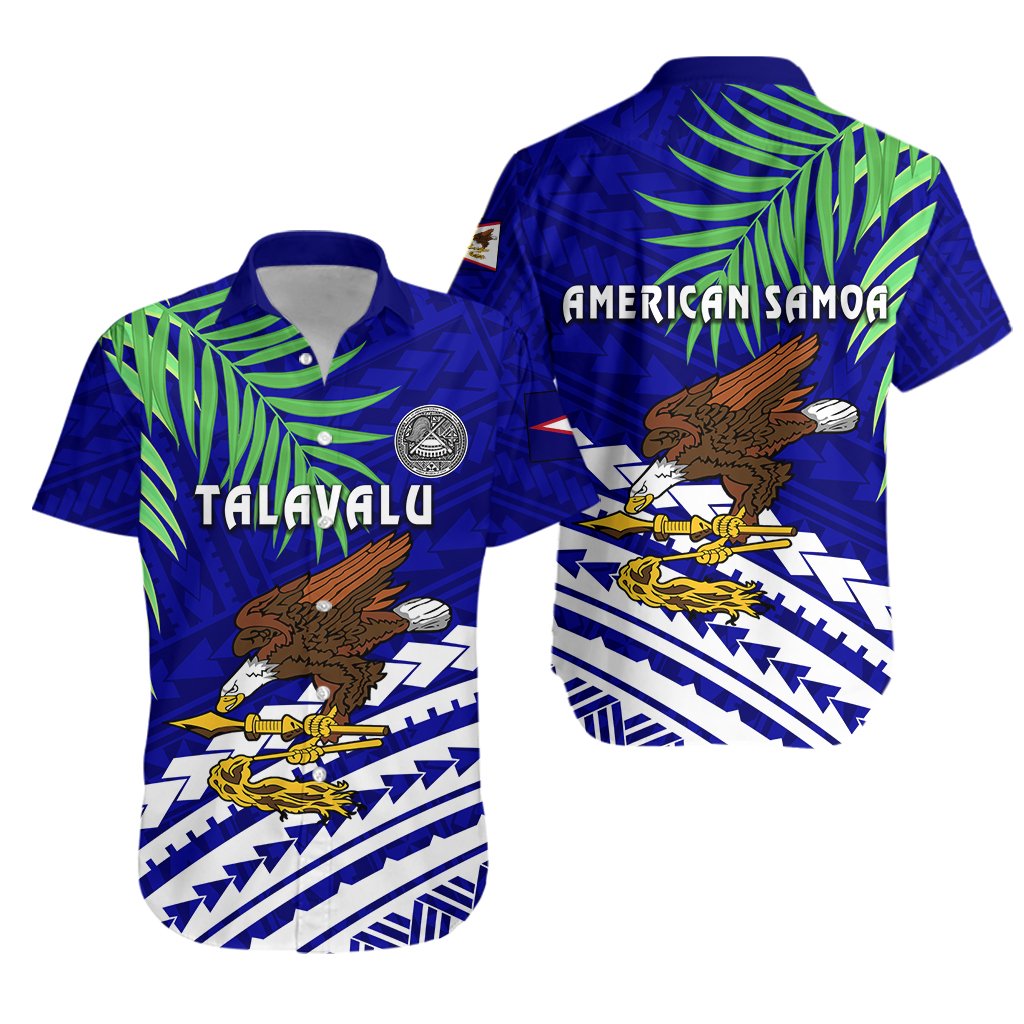 American Samoa Rugby Hawaiian Shirt Coconut Leaves - Talavalu Unisex Blue - Polynesian Pride