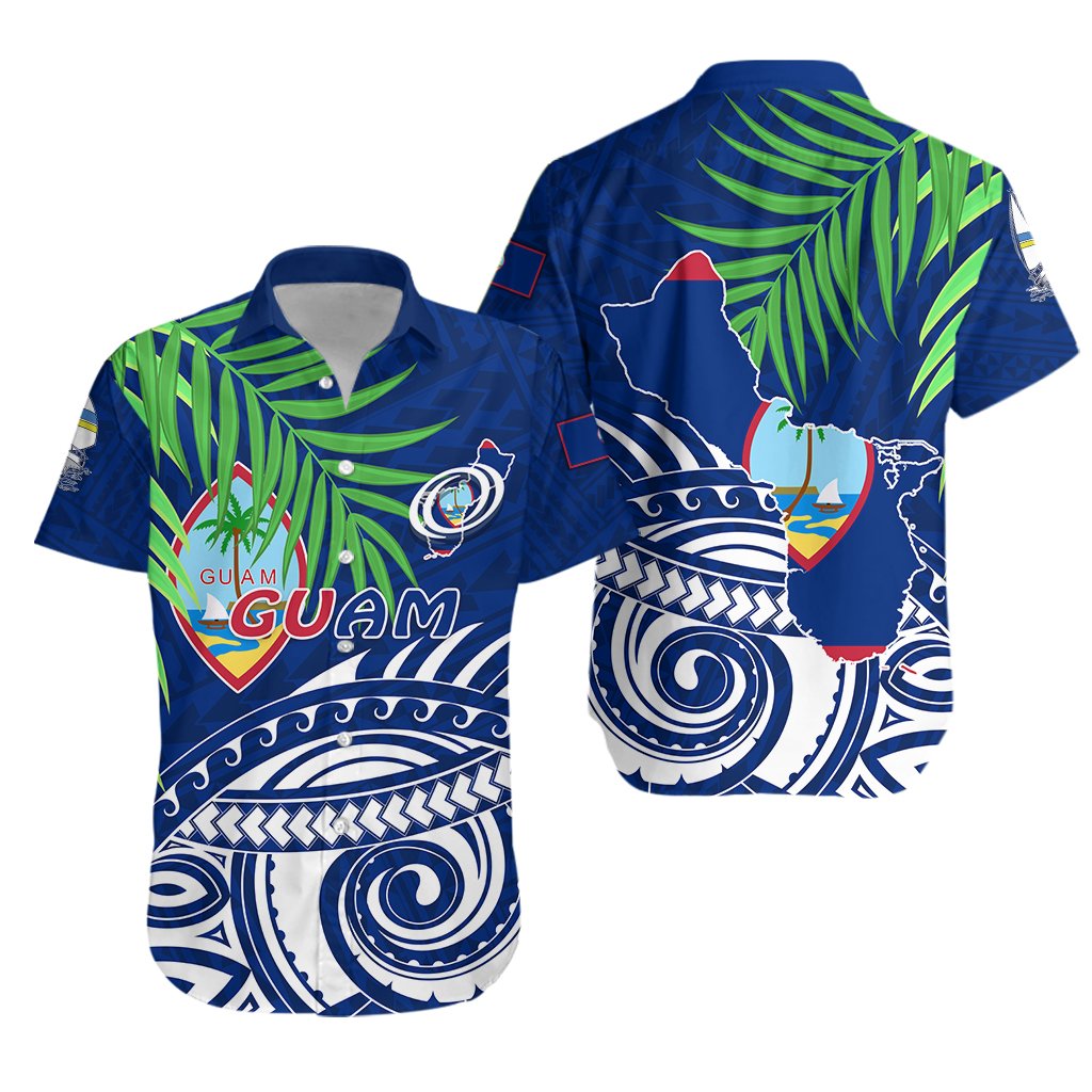 Guam Rugby Hawaiian Shirt Coconut Leaves Unisex Blue - Polynesian Pride