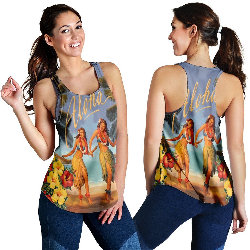 Hawaiian Aloha Hula Girl Hibiscus Polynesian Racerback Tank - AH Black - Polynesian Pride