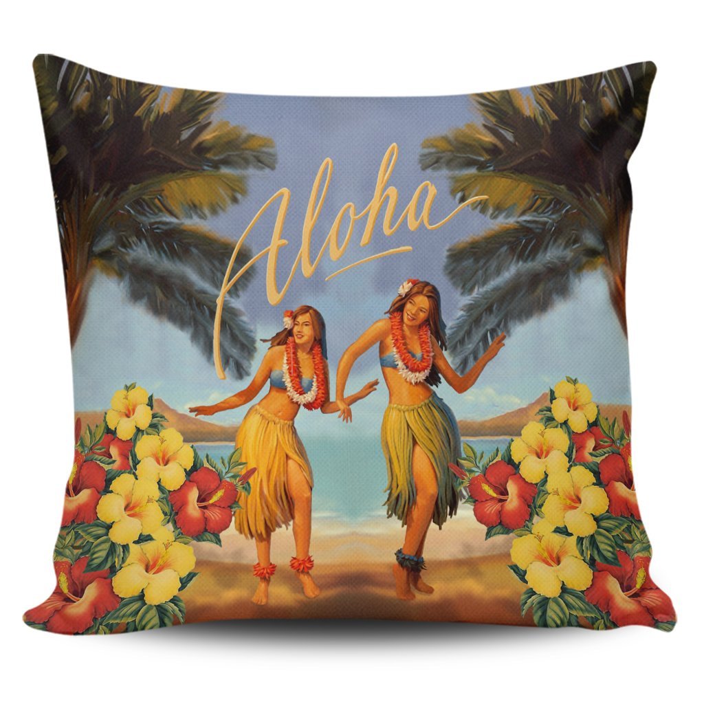 Hawaiian Aloha Hula Girl Hibiscus Polynesian Pillow Covers - AH Pillow Covers Black - Polynesian Pride