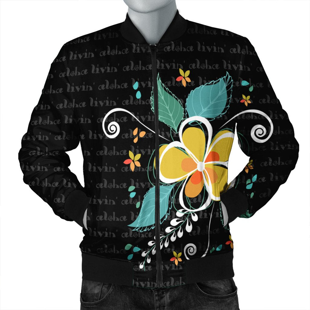 Hawaiian Aloha Plumeria Polynesian Bomber Jacket - AH - AH Black Unisex - Polynesian Pride