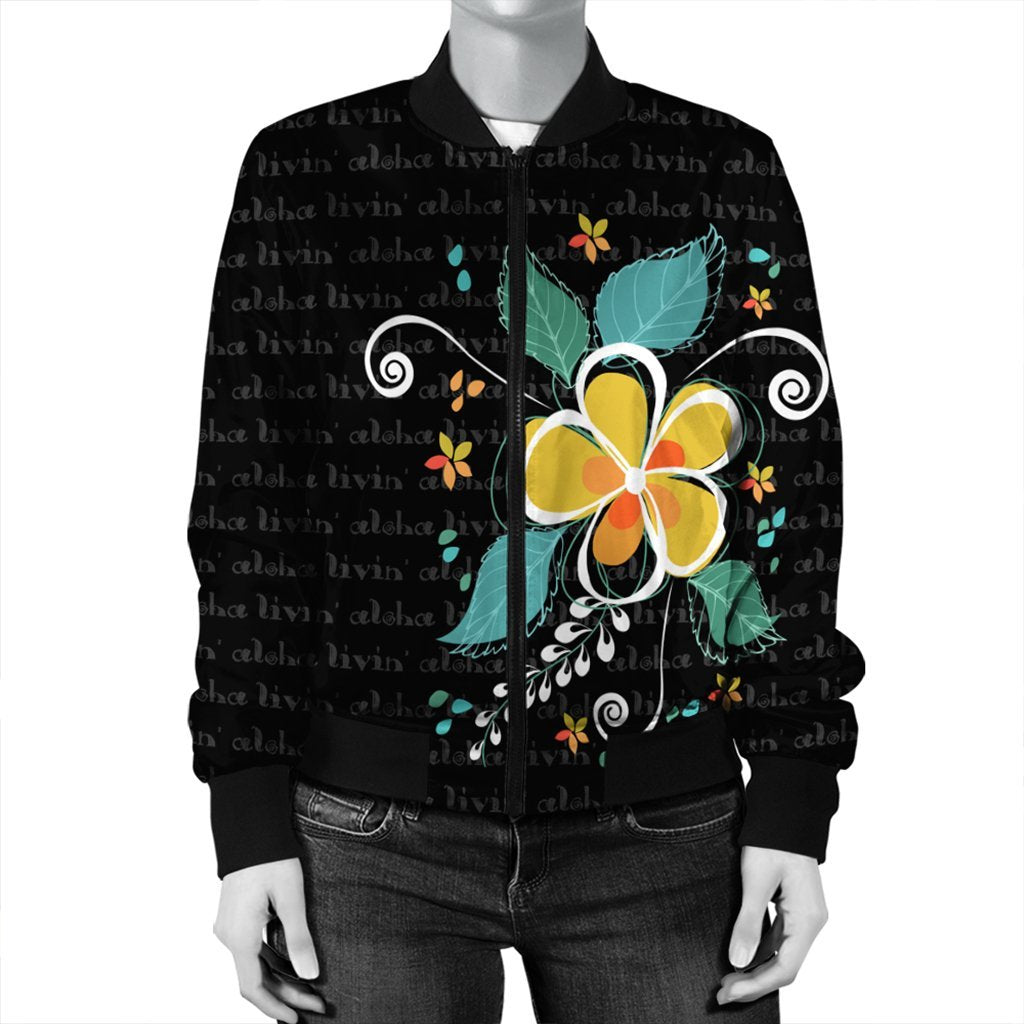 Hawaiian Aloha Plumeria Polynesian Bomber Jacket - AH - AH - Polynesian Pride