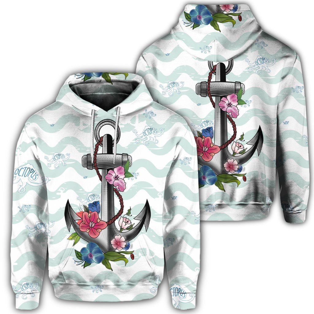 Hawaiian Anchor Hibiscus Wave Hoodie Unisex Art - Polynesian Pride