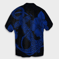 Hawaiian Anchor Poly Tribal Hibiscus Polynesian Hawaiian Shirt Blue - AH - Polynesian Pride