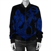 Hawaiian Anchor Poly Tribal Hibiscus Polynesian Bomber Jacket Blue - AH - Polynesian Pride
