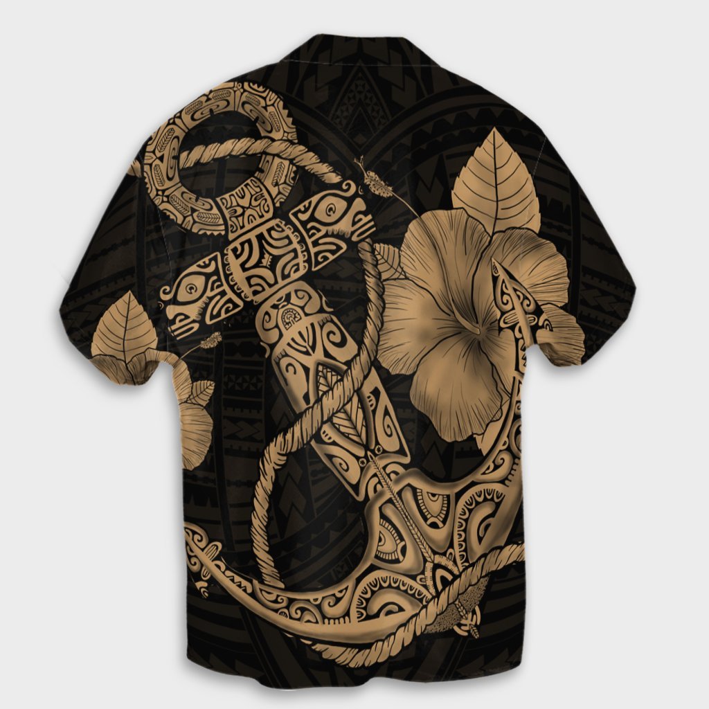 Hawaiian Anchor Poly Tribal Hibiscus Polynesian Hawaiian Shirt Gold - AH - Polynesian Pride