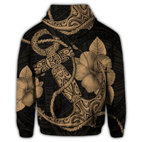 Hawaiian Anchor Poly Tribal Hibiscus Polynesian Zip Hoodie Gold - Polynesian Pride