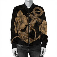 Hawaiian Anchor Poly Tribal Hibiscus Polynesian Bomber Jacket Gold - AH - Polynesian Pride