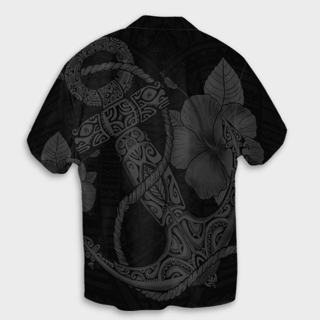 Hawaiian Anchor Poly Tribal Hibiscus Polynesian Hawaiian Shirt Gray - AH - Polynesian Pride