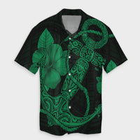 Hawaiian Anchor Poly Tribal Hibiscus Polynesian Hawaiian Shirt Green - AH Unisex Black - Polynesian Pride