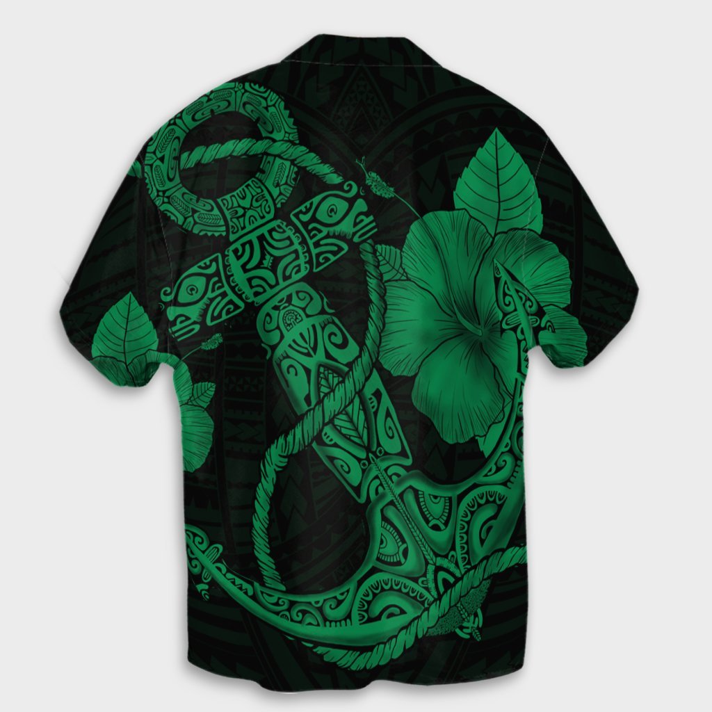 Hawaiian Anchor Poly Tribal Hibiscus Polynesian Hawaiian Shirt Green - AH - Polynesian Pride