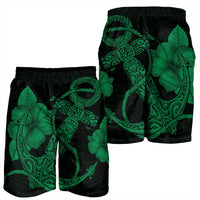 Hawaiian Anchor Poly Tribal Hibiscus Polynesian Men's Shorts Green - AH - Polynesian Pride