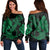 Hawaiian Anchor Poly Tribal Hibiscus Polynesian Women's Off Shoulder Sweater Green - AH Black - Polynesian Pride