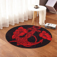 Hawaiian Anchor Poly Tribal Hibiscus Polynesian Round Carpet Red - AH - Polynesian Pride