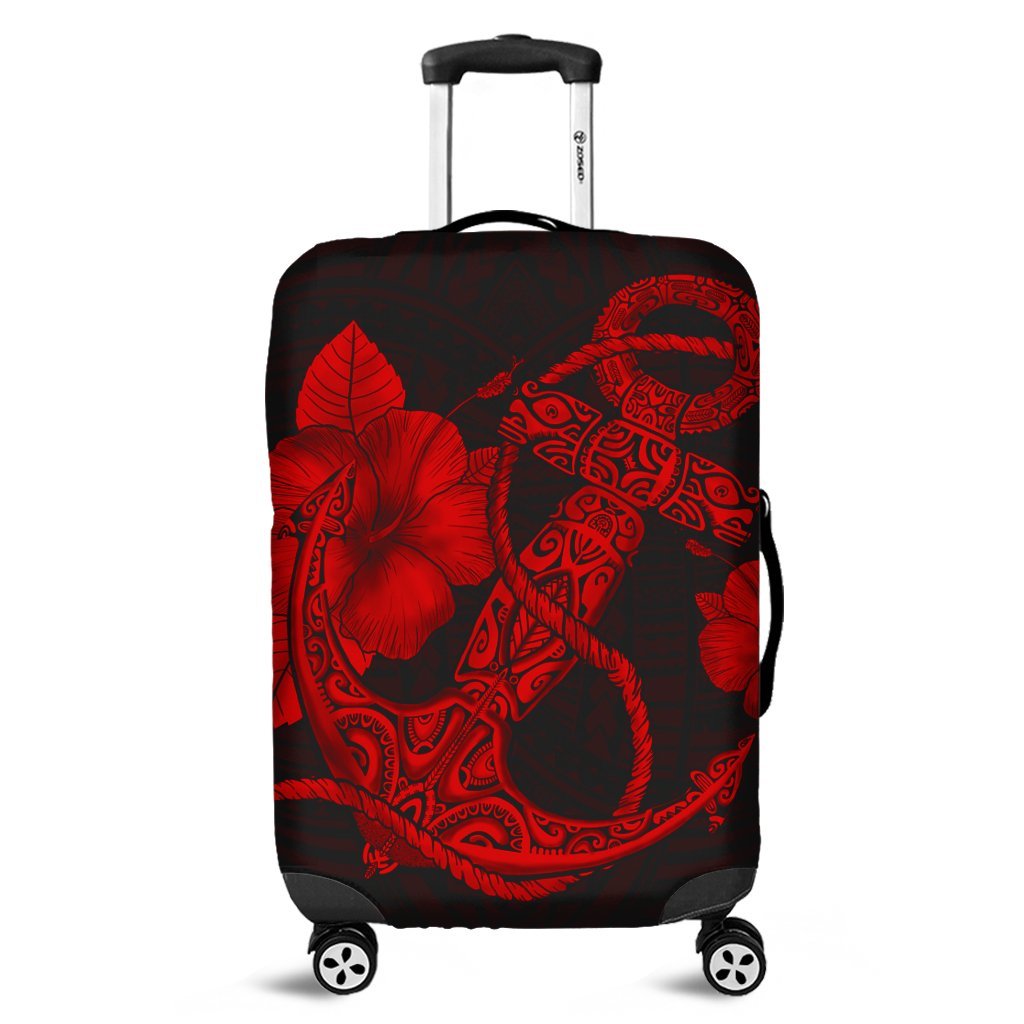 Hawaiian Anchor Poly Tribal Hibiscus Polynesian Luggage Covers Red - AH Black - Polynesian Pride