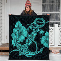 Hawaiian Anchor Poly Tribal Hibiscus Polynesian Premium Quilts Turquoise - AH - Polynesian Pride