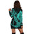 Hawaiian Anchor Poly Tribal Hibiscus Polynesian Hoodie Dress Turquoise - AH - Polynesian Pride