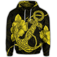 Hawaiian Anchor Poly Tribal Hibiscus Polynesian Hoodie Yellow - Polynesian Pride