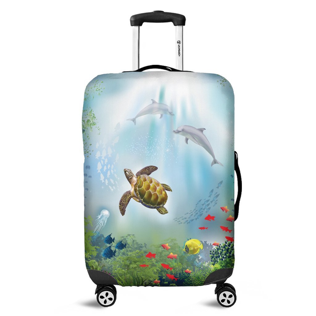 Hawaiian Animal In The Ocean Polynesian Luggage Covers - AH Black - Polynesian Pride