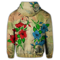 Hawaiian Blue and Red Hibiscus Polynesian Hoodie - Polynesian Pride